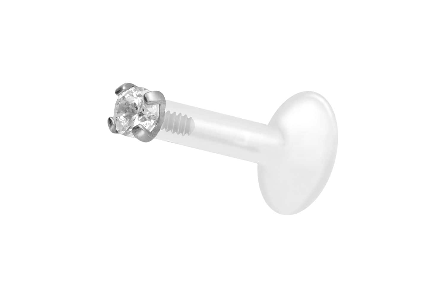 PTFE Labret Piercing mit Innengewinde + Titan-Aufsatz EINGEFASSTER KRISTALL